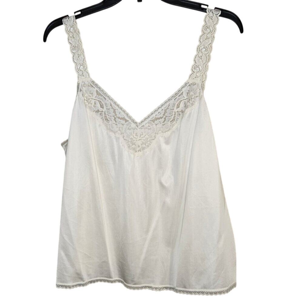 Vintage Vanity Fair 42/48 Ivory White/Cream Lace Trim Slip Top  [0265]